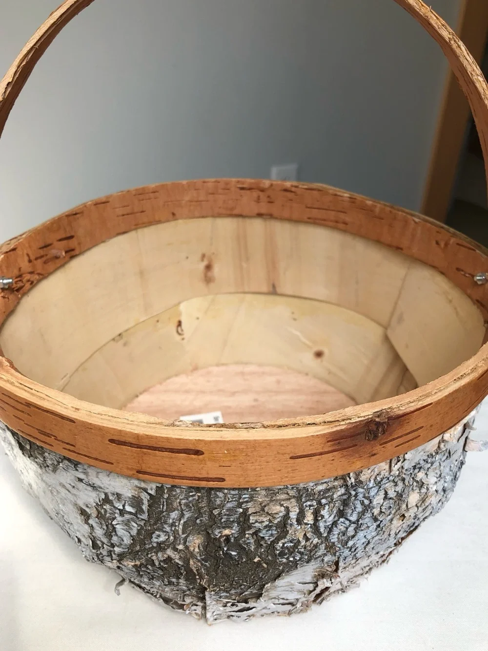 NEW White Birch Bark Basket With Handle